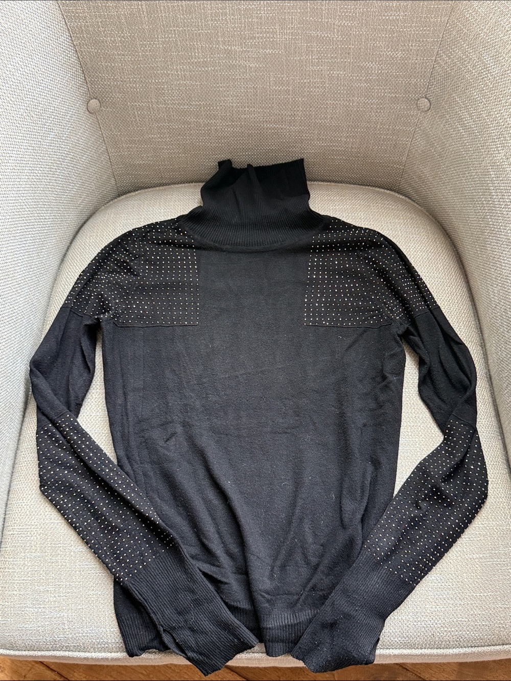 Womens Black Turtleneck Sweater with Stud Accents